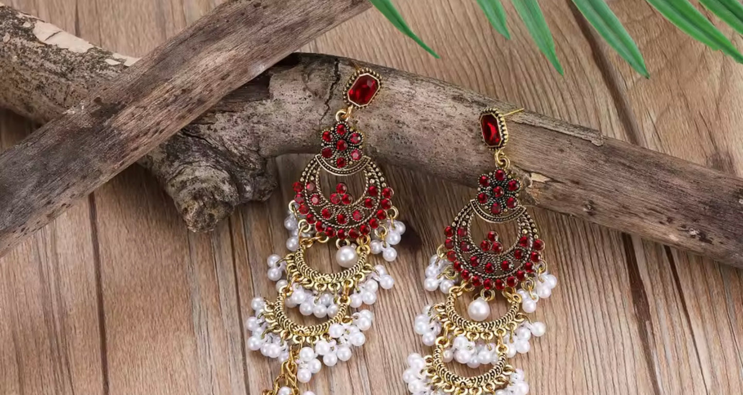 Emerald Green Kundan & Pearl Chandbali Earrings