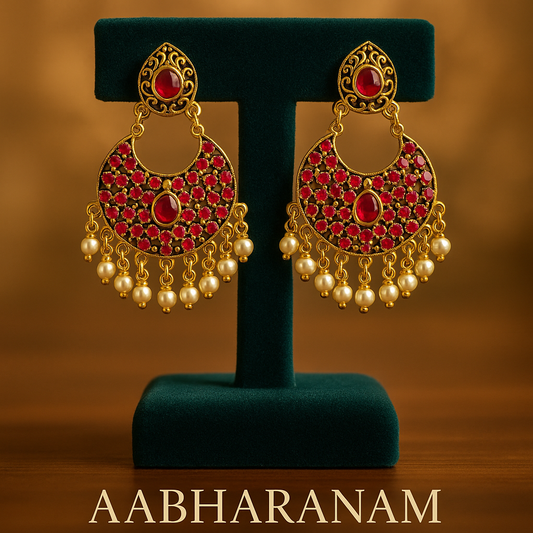 Ruby Red Chandbali Earrings with Gold Detailing – Traditional Ethnic Jewelry