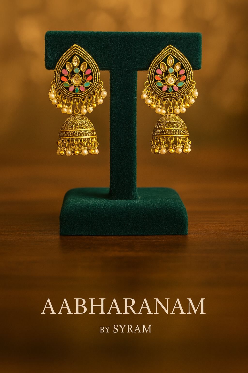 Teardrop Enamel Jhumka Earrings with Pearls – Blue, Multicolor & Black Variants