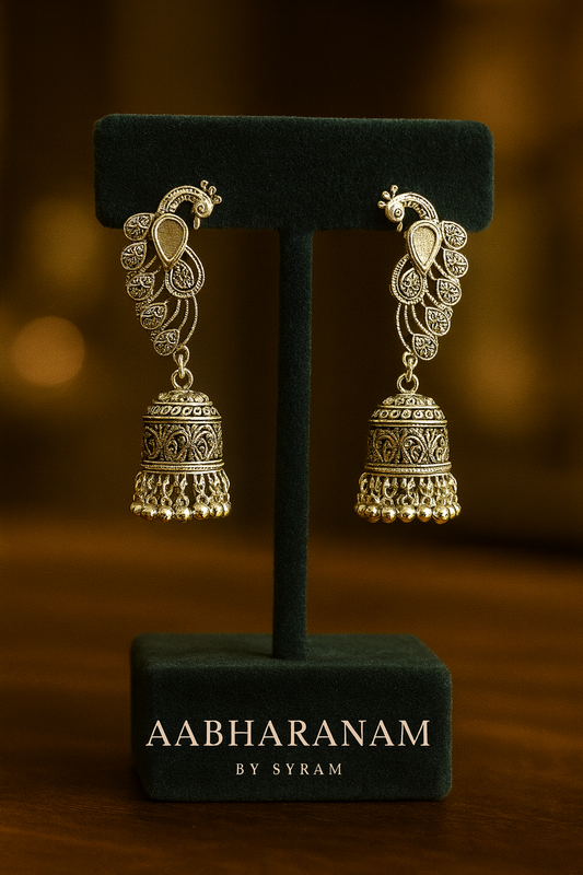 Oxidized Silver Peacock Jhumka Earrings – Traditional Ethnic Jewelry