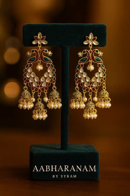 Peacock Design Kundan & Pearl Jhumka Earrings – Traditional Indian Statement Jewelry