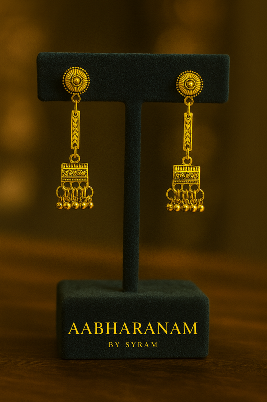 Heritage Gold-Plated Dangler Earrings – Tribal Inspired with Hanging Beads