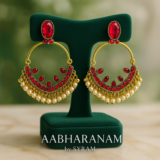 Royal Red Kundan & Pearl Hoop Earrings | AABHARANAM by Syram