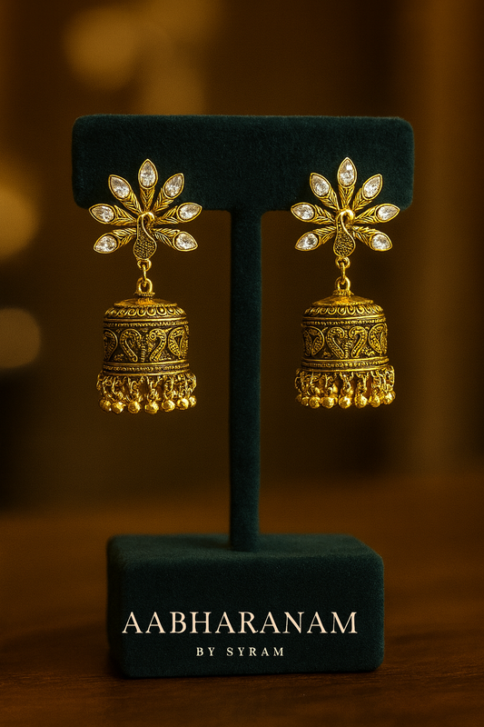 Peacock Stud Antique Gold Jhumka Earrings – Traditional Ethnic Jewelry
