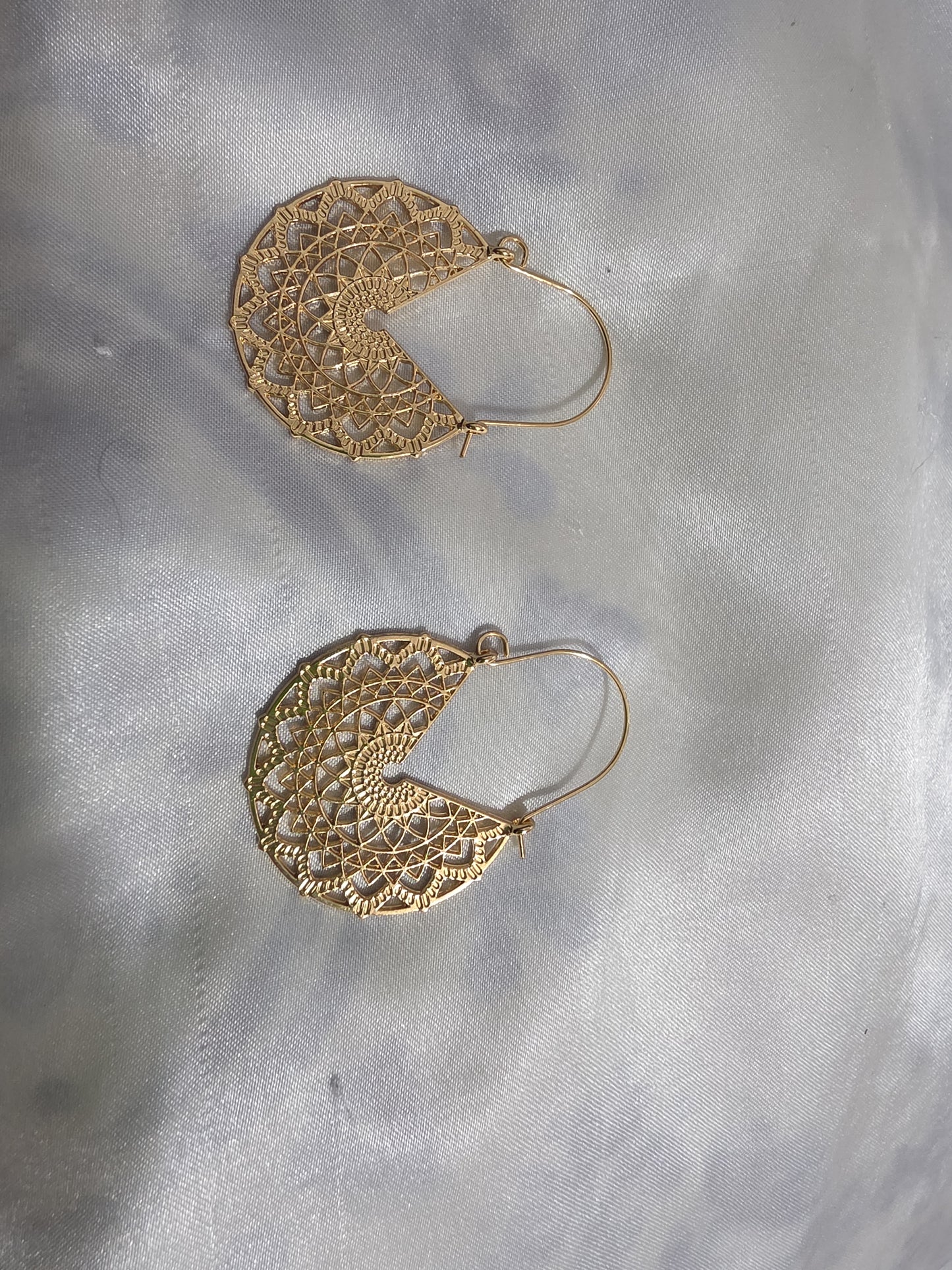 Mandala-Inspired Gold Hoop Earrings – Lightweight Ethnic Jewelry
