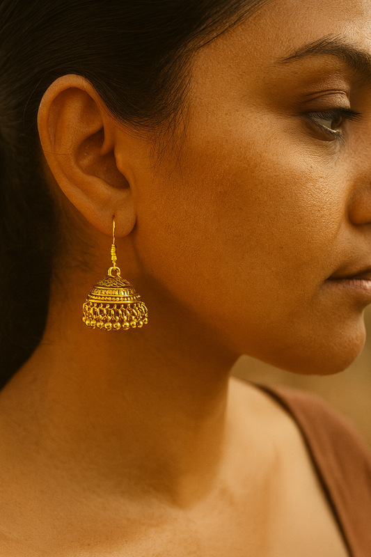 Classic Gold-Plated Dome Jhumka Earrings – Traditional Ethnic Jewelry