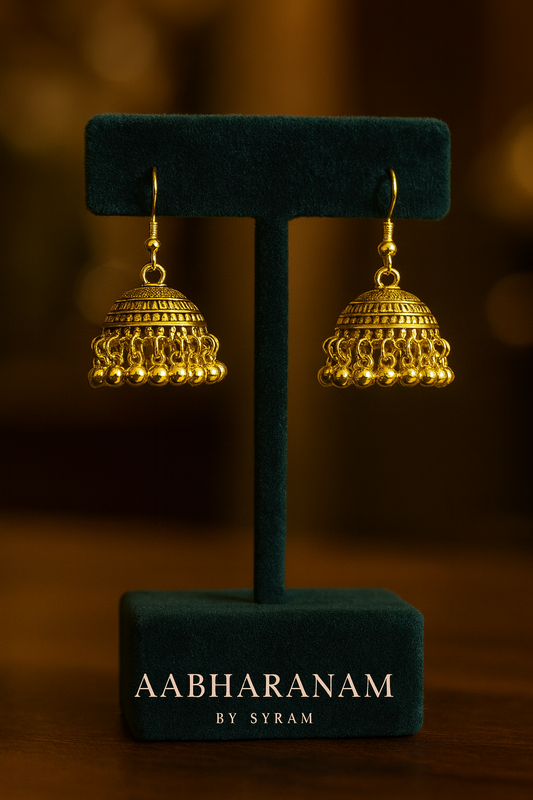 Classic Gold-Plated Dome Jhumka Earrings – Traditional Ethnic Jewelry