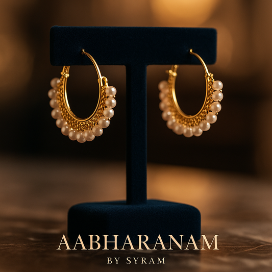 Antique Gold-Plated Pearl Hoop Earrings – Elegant Ethnic Fusion Jewelry