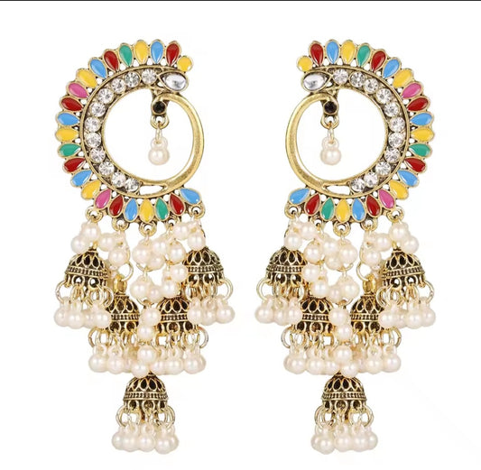 Peacock Crescent Pearl Jhumka Earrings – 3 Variants