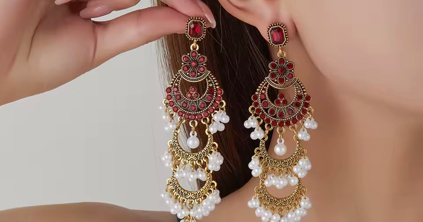 Emerald Green Kundan & Pearl Chandbali Earrings