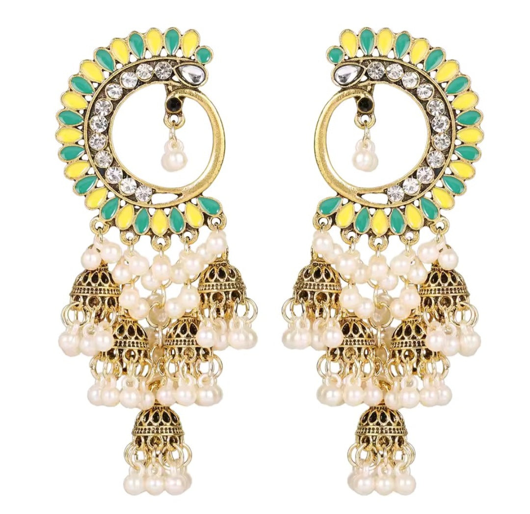 Peacock Crescent Pearl Jhumka Earrings – 3 Variants