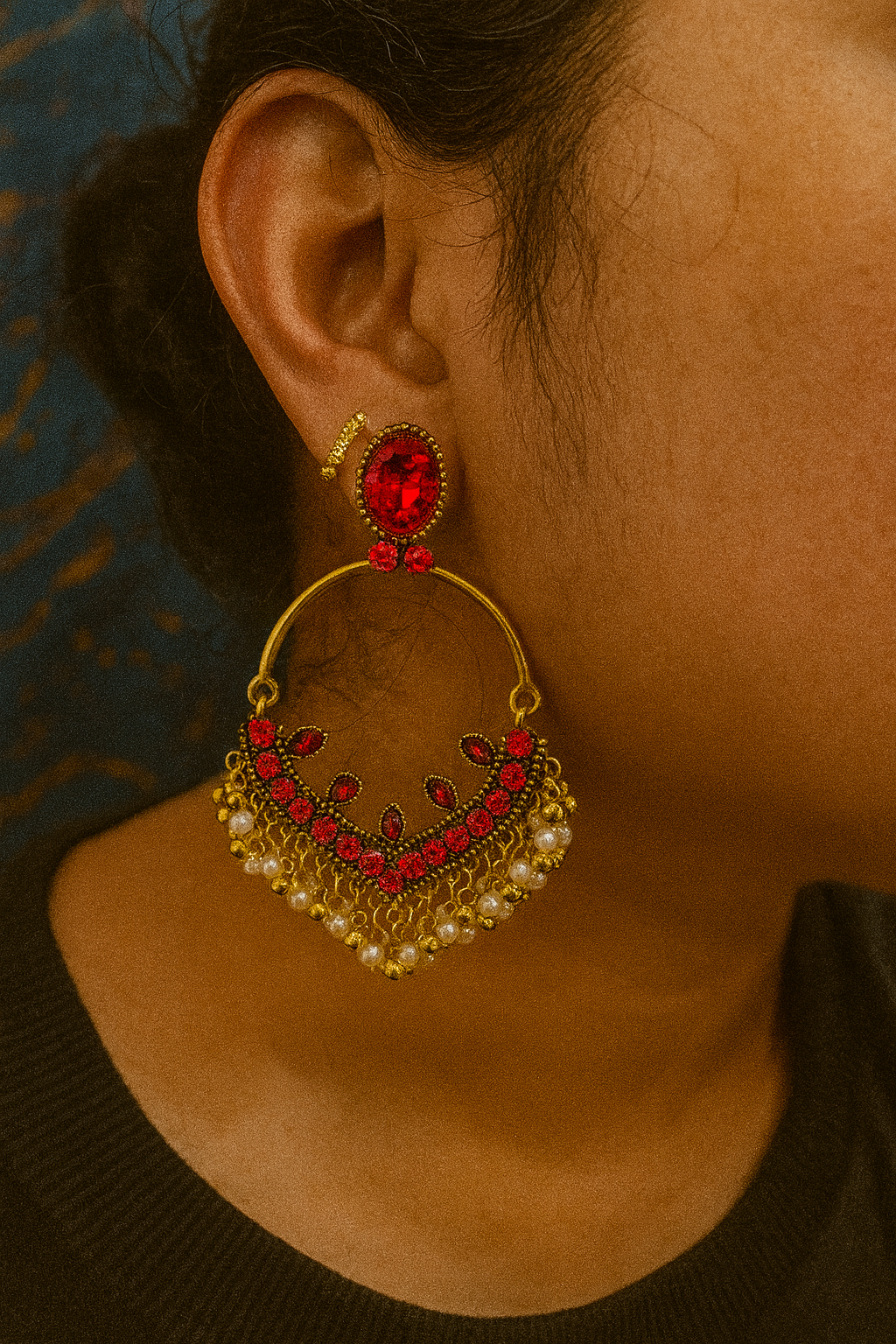 Royal Red Kundan & Pearl Hoop Earrings | AABHARANAM by Syram