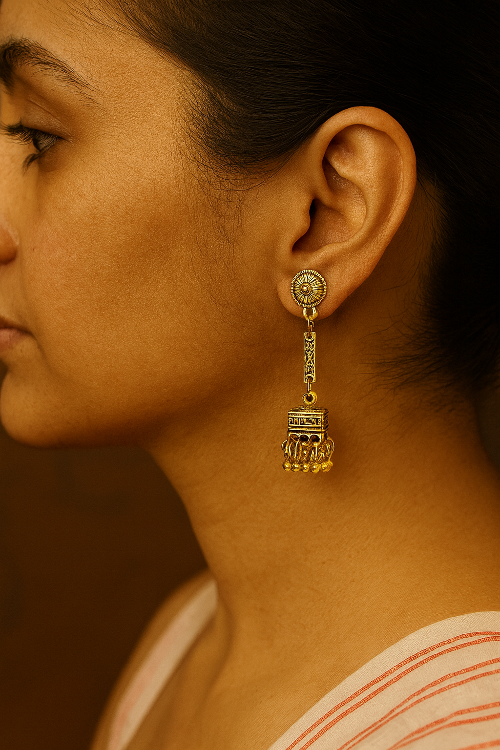 Heritage Gold-Plated Dangler Earrings – Tribal Inspired with Hanging Beads