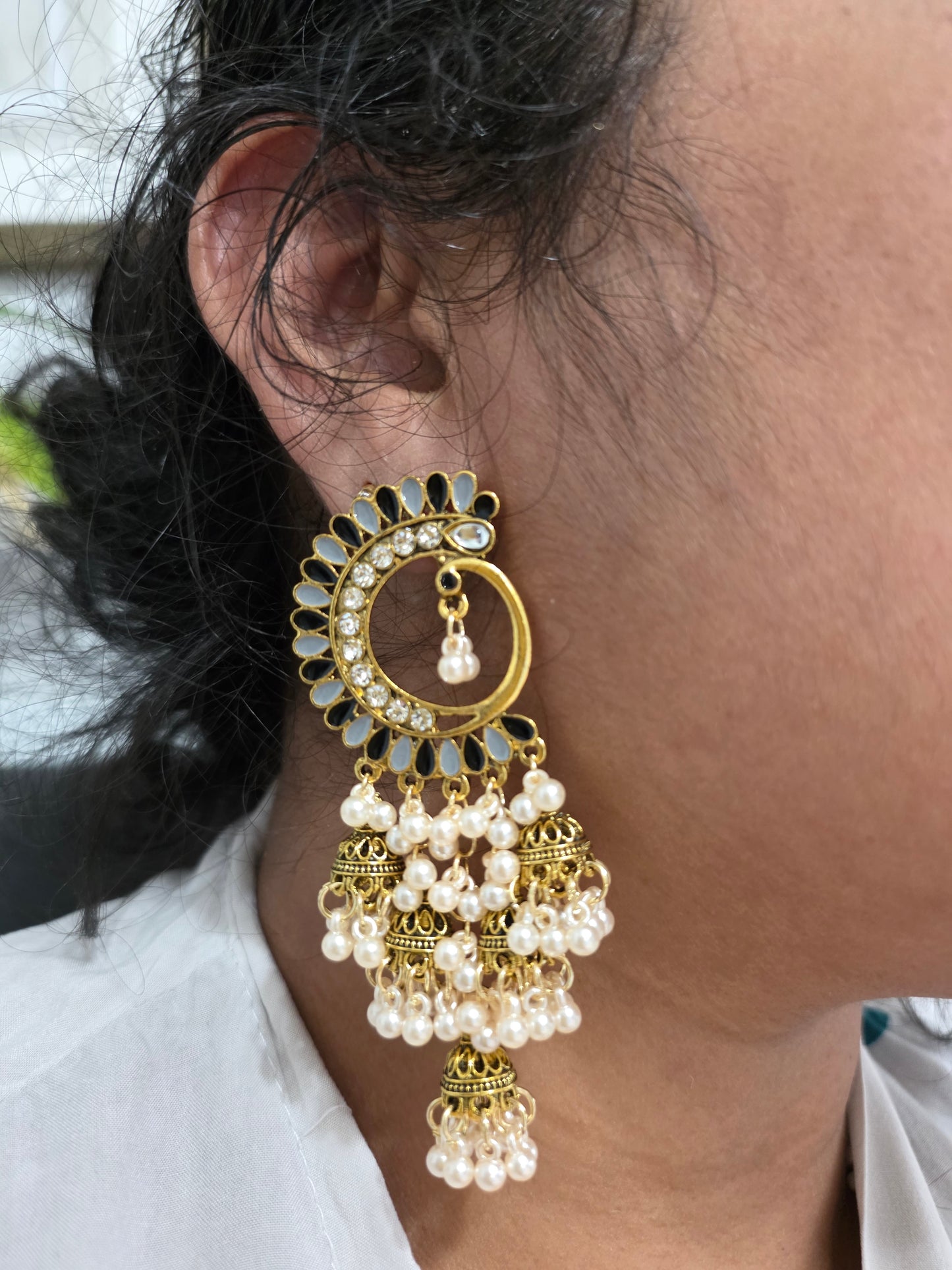 Peacock Crescent Pearl Jhumka Earrings – 3 Variants