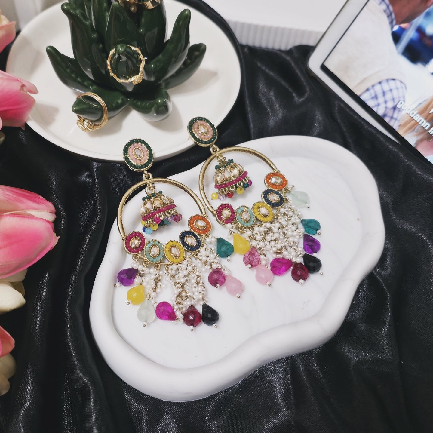 Boho Royal Multicolor Kundan Chandbali Earrings