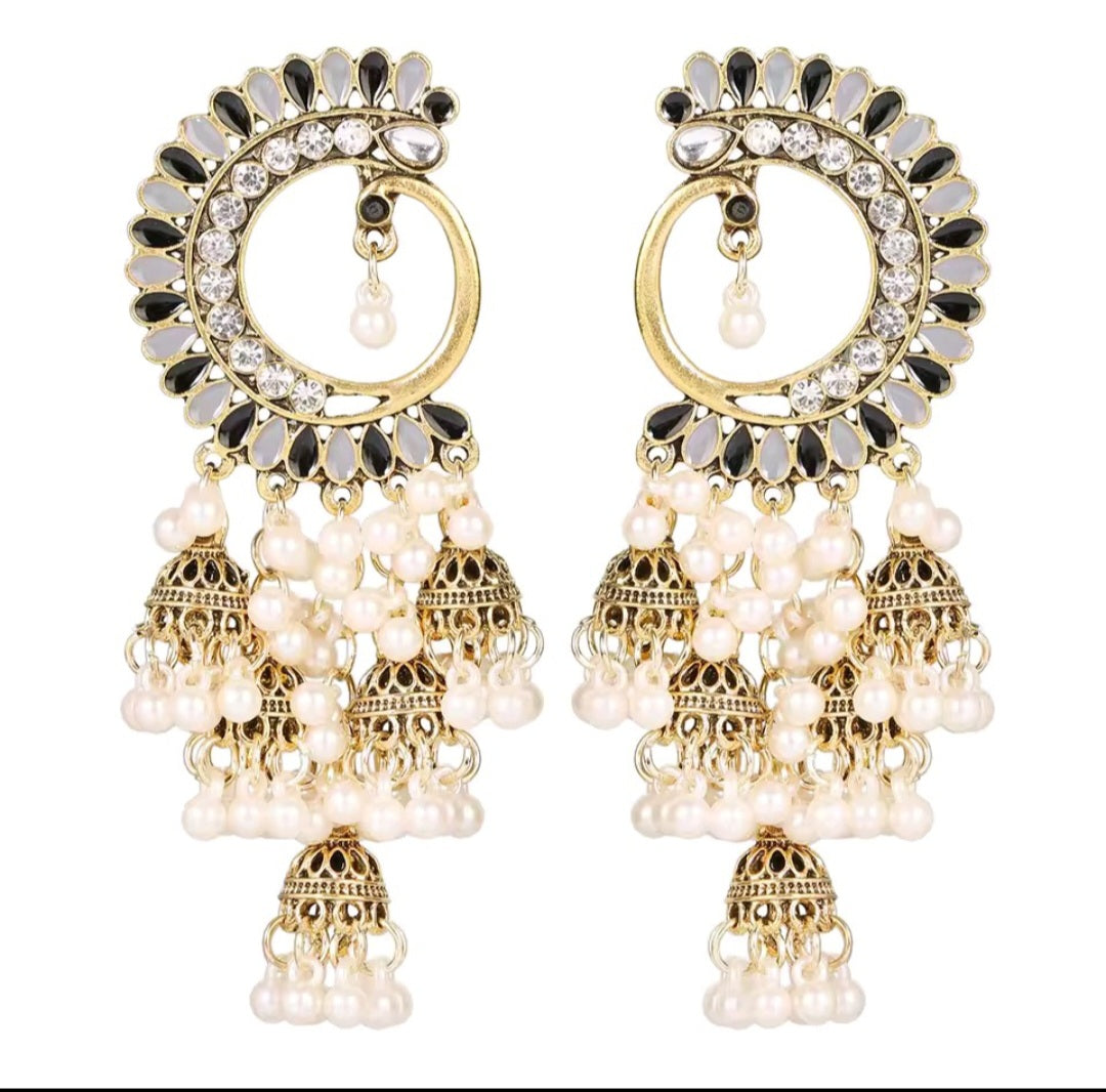 Peacock Crescent Pearl Jhumka Earrings – 3 Variants