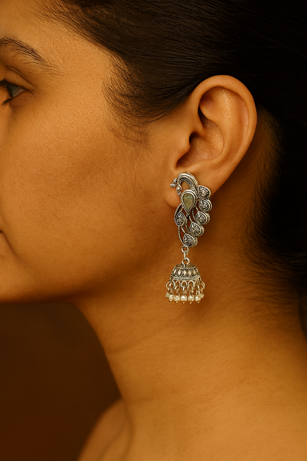 Oxidized Silver Peacock Jhumka Earrings – Traditional Ethnic Jewelry