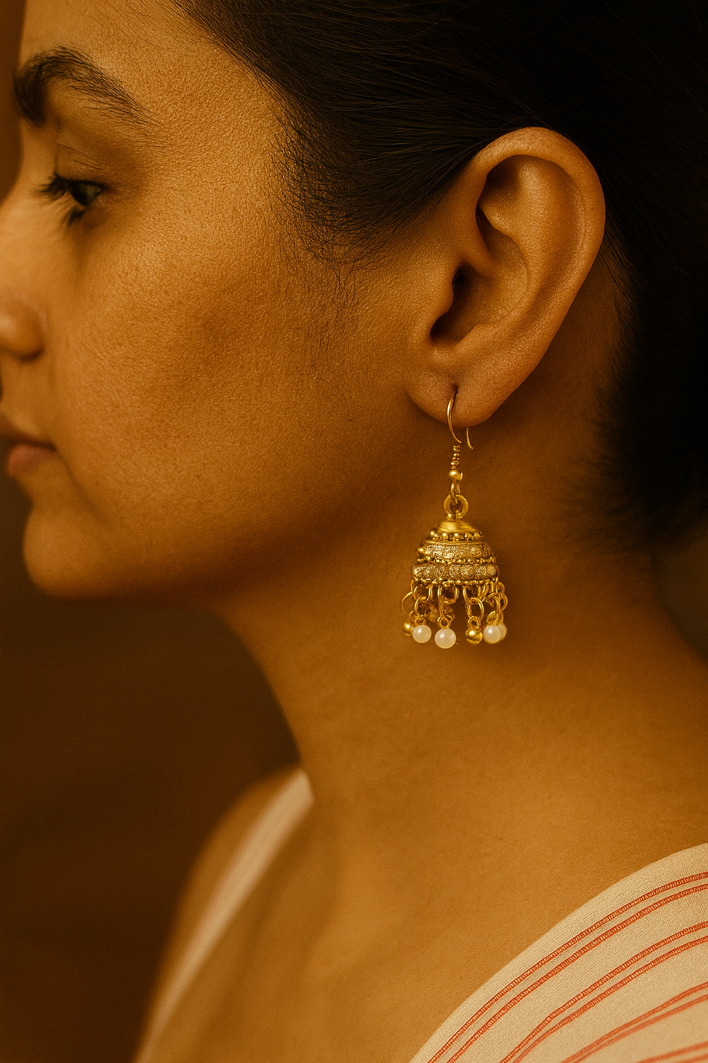 Mini Gold-Plated Jhumka Earrings with Pearl Beads – Lightweight Daily Wear