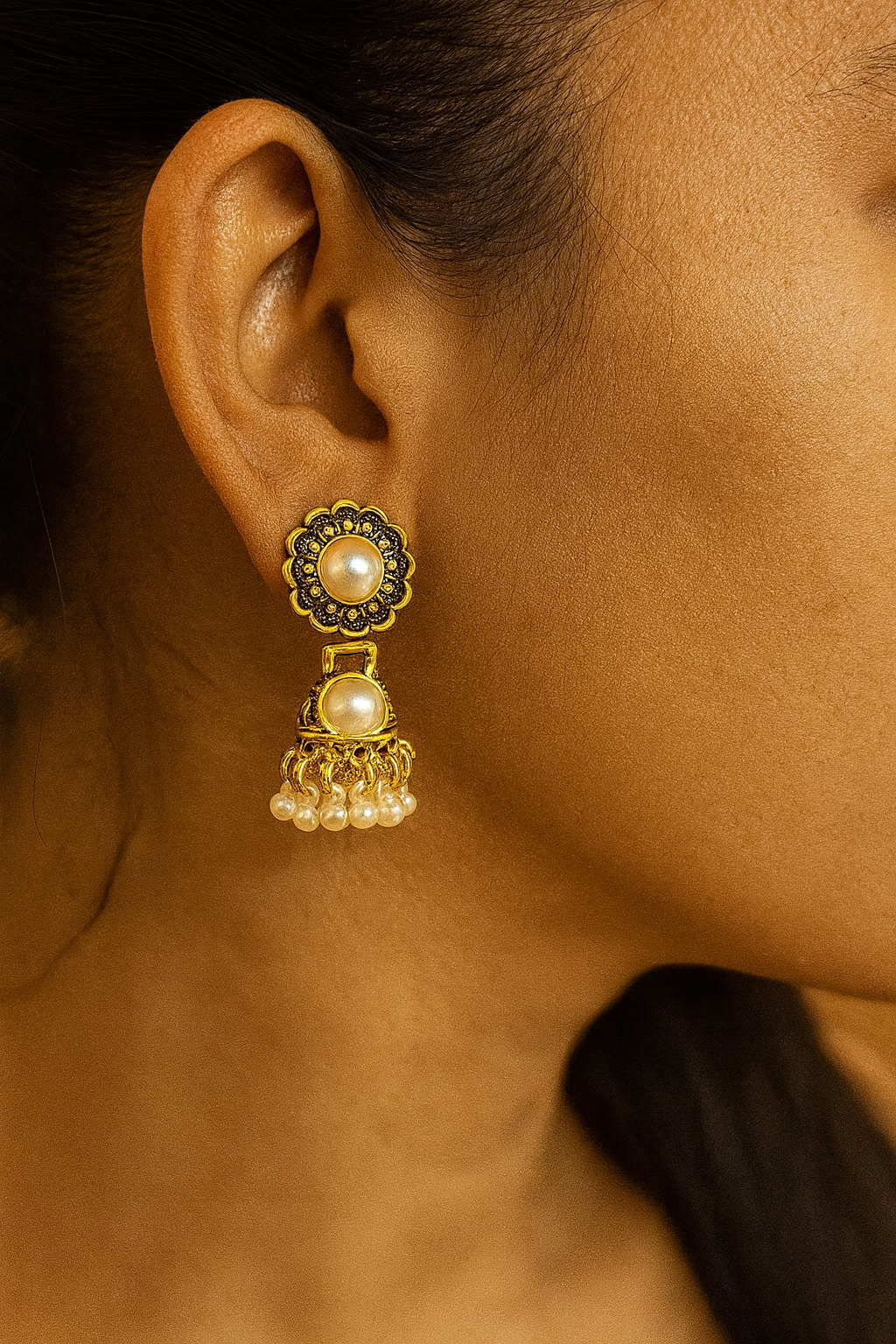 Classic Pearl Drop Jhumka Earrings