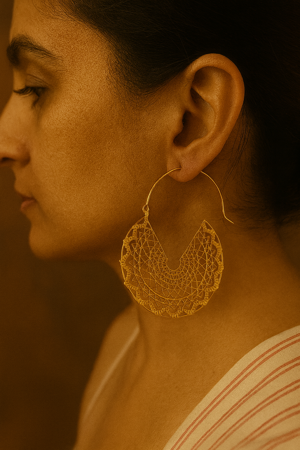 Mandala-Inspired Gold  Hoop Earrings – Lightweight  Ethnic Jewelry