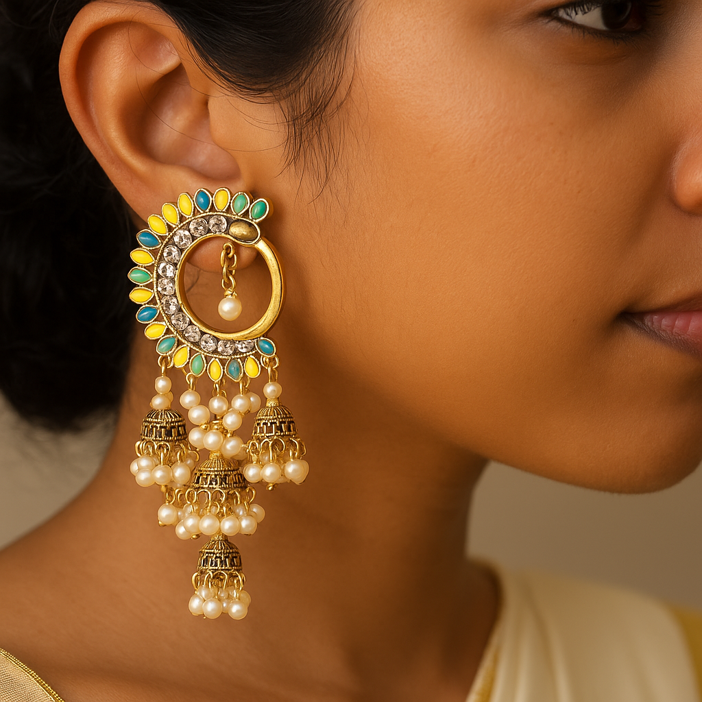 Peacock Crescent Pearl Jhumka Earrings – 3 Variants