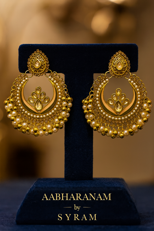 Gold-Plated Crescent Pearl Chandbali Earrings – Traditional Ethnic Jewelry