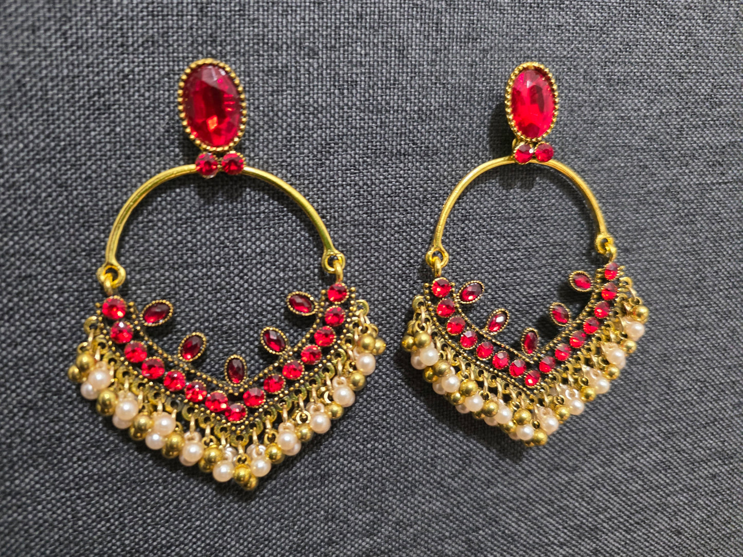 Royal Red Kundan & Pearl Hoop Earrings | AABHARANAM by Syram