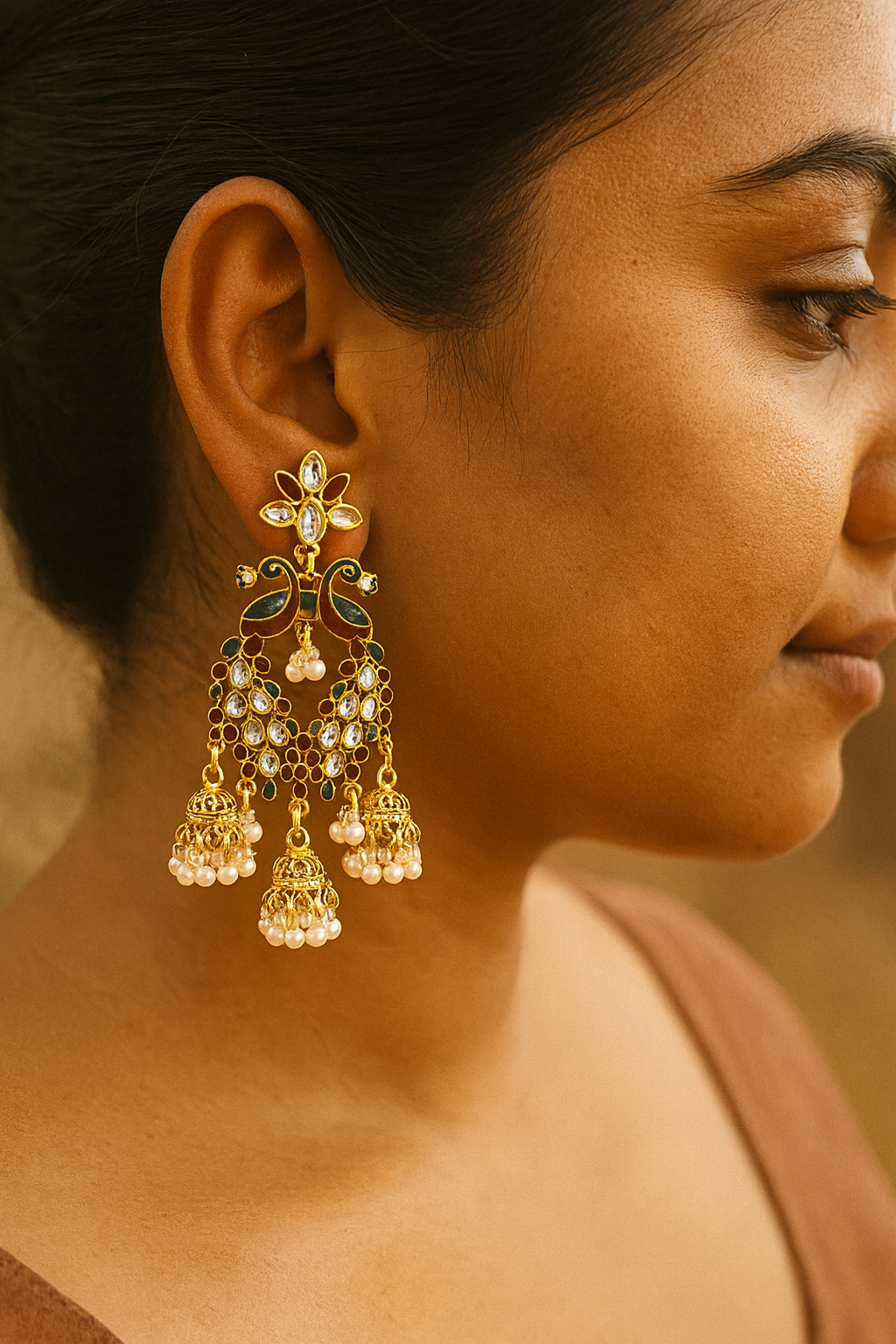 Peacock Design Kundan & Pearl Jhumka Earrings – Traditional Indian Statement Jewelry